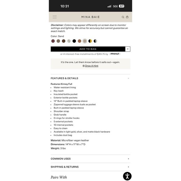 Mina Baie Kinney Backpack Vegan Full Sage - Picture 14 of 14